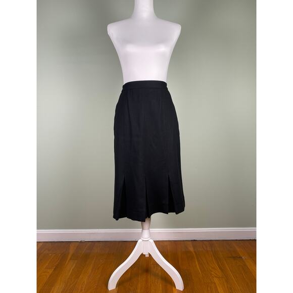 Vintage Black Wool High Waisted Midi Pencil Skirt with Pockets - Picture 1 of 8